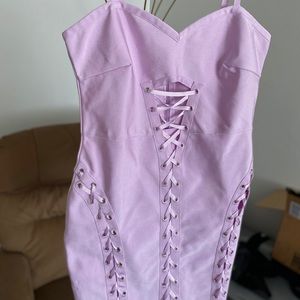 Lavender lace up mini dress